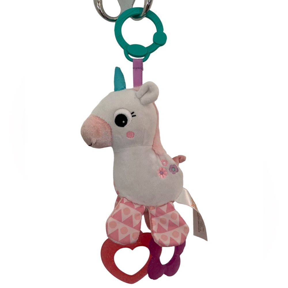 Brightβ Starts Sparkle & Shine Unicorn Rattle Teether 12" Toy with Clip.